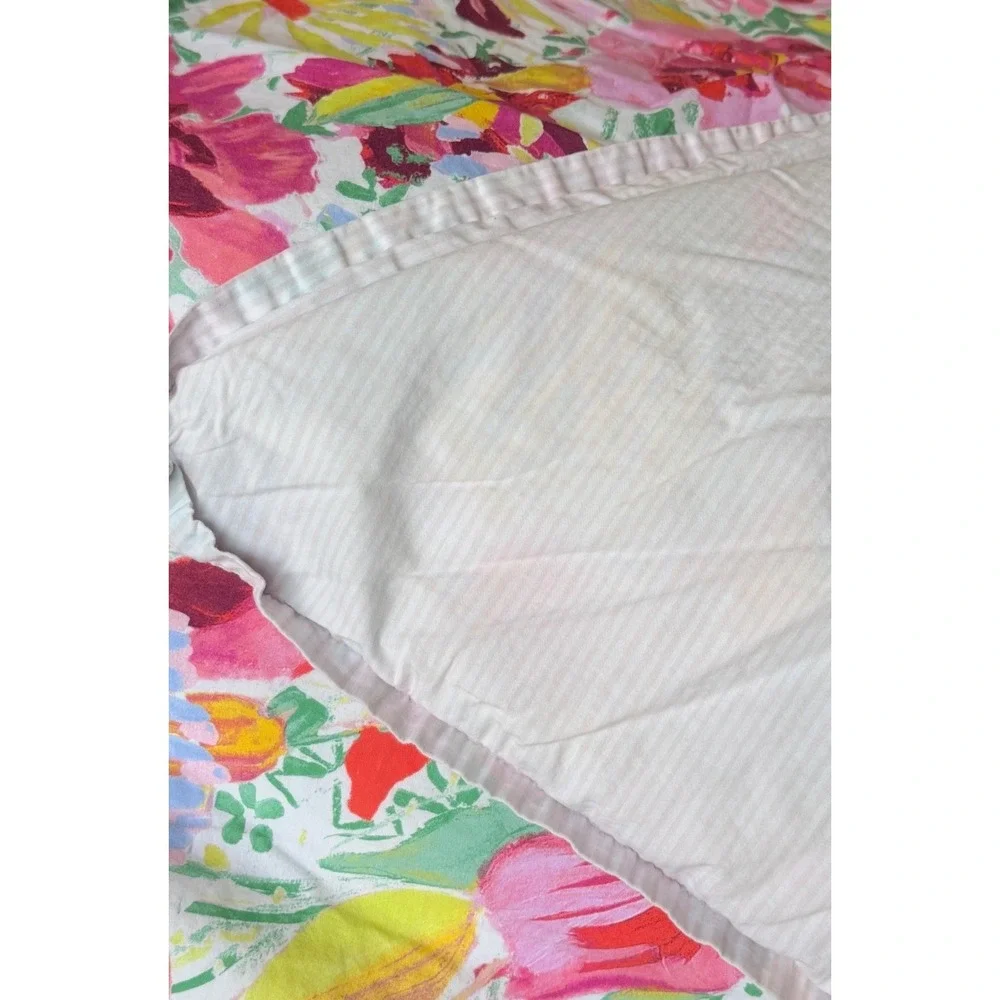 Opalhouse Twin Duvet Cover Pink Yellow Floral Reversible Stripe 100% Cotton Boho
